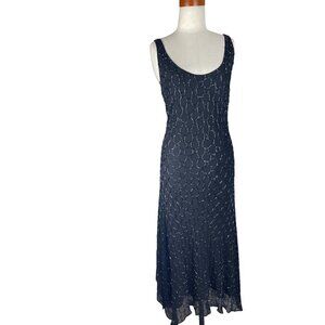 Hobbs womens long cocktail dress black silk